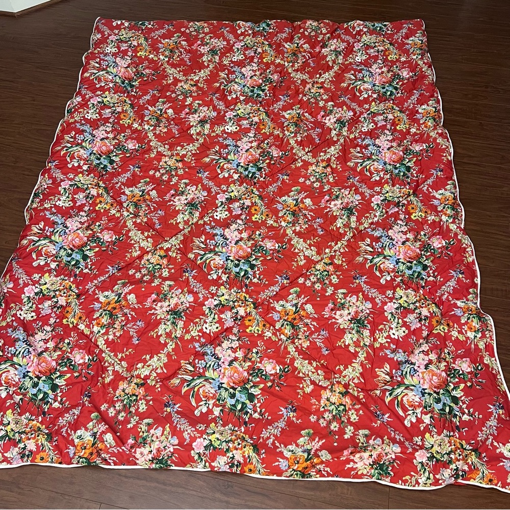 Lauren Ralph Lauren Twin Comforter Red Floral Vintage Cotton Quilted DD‎